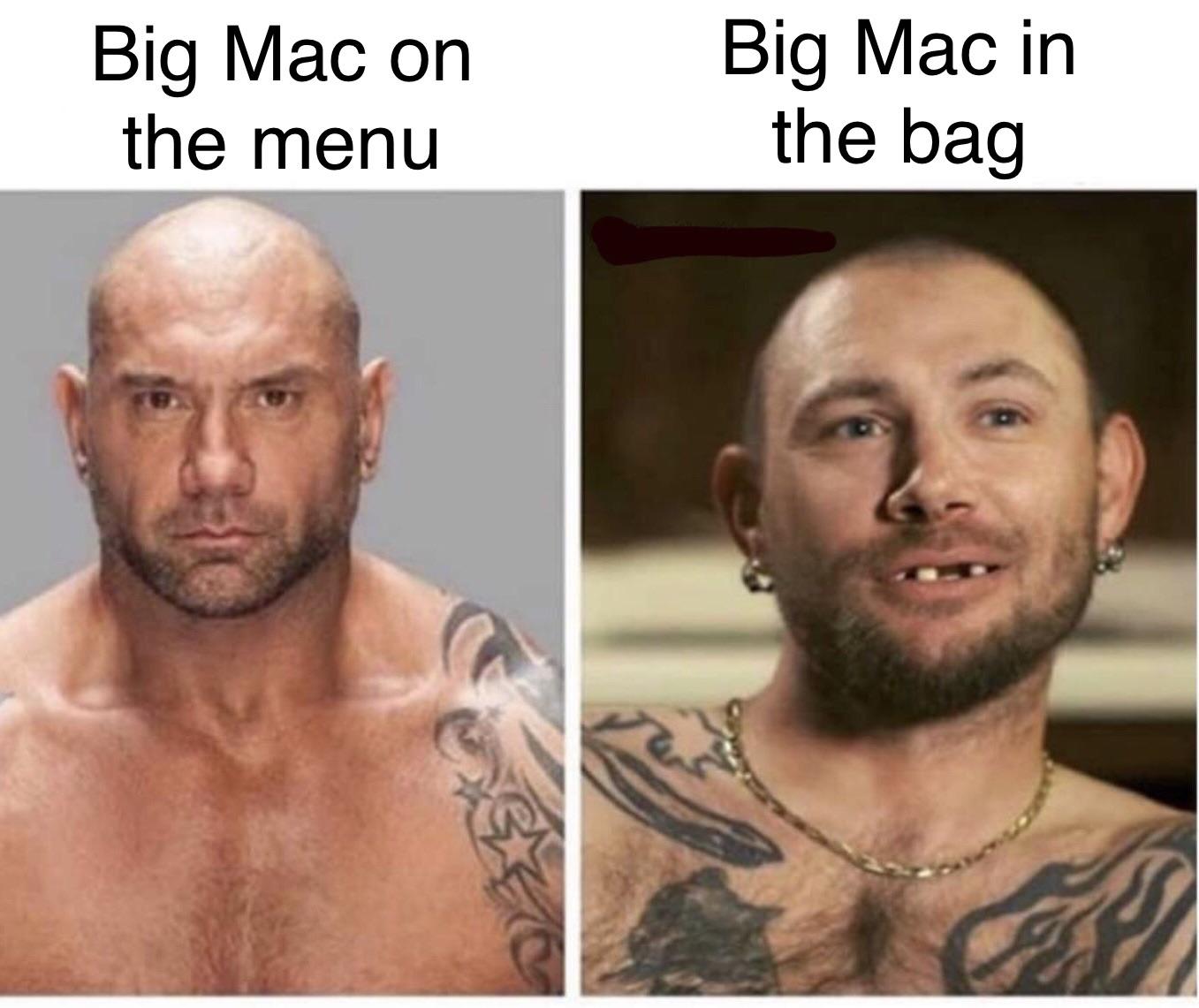 Big Mac on the menu vs Big Mac in the bag